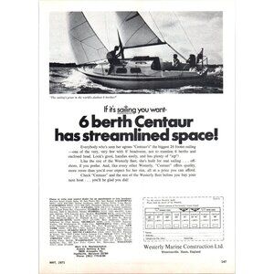 1971 Westerly Marine Centaur 26 Sailboat Vintage Print Ad Yachting 70s Wall Art